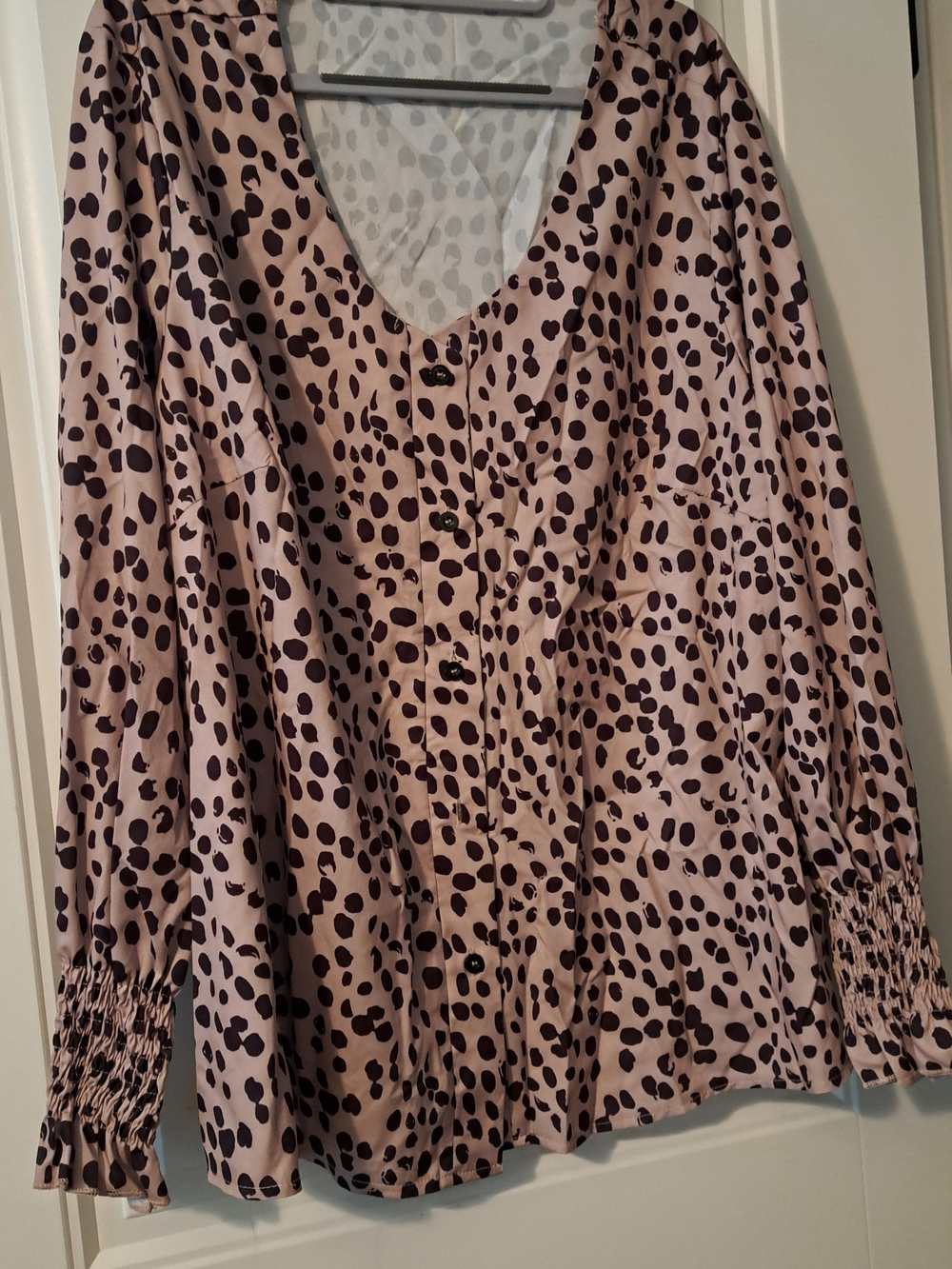 SHEIN Blush Pink Leopard-Spot Button Blouse